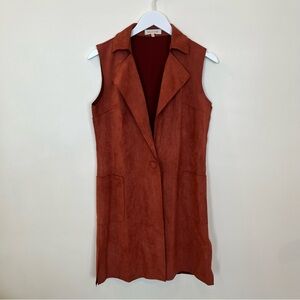 Solitaire Anthropologie Faux Suede Vest Burnt Orange Pockets Button Womens Small